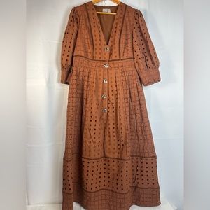 ASOS Womens Brown Embroidered Crochet Cotton Lined Maxi Dress Size 12